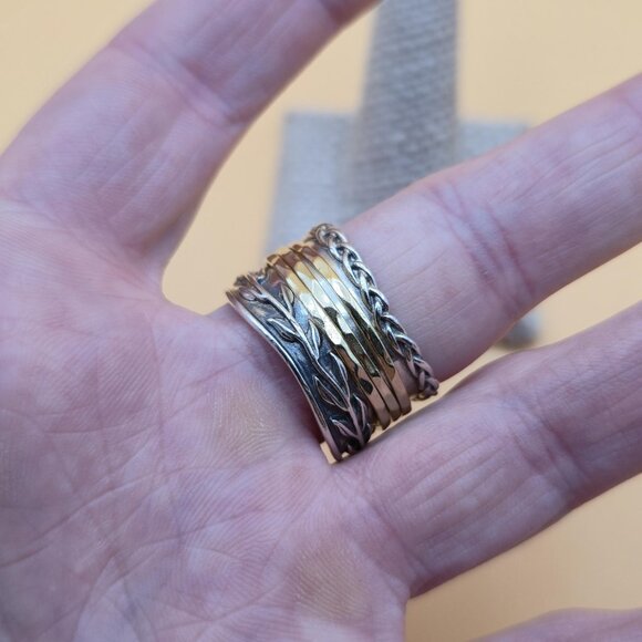 Size 10.25 Sterling Silver Triple Citrine Gem Spinner Nature Ring A5332 - Picture 6 of 10